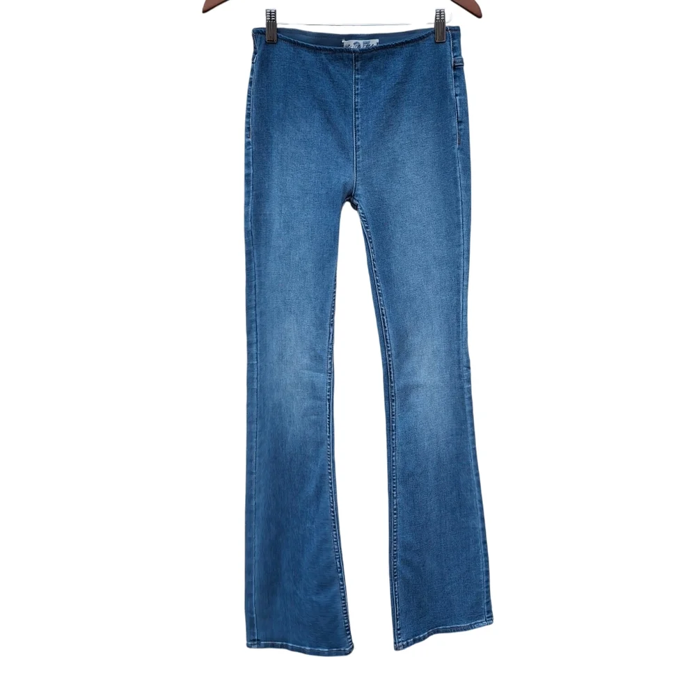We The Free Penny Pull-On Wide Flare Soft Denim Blue Stretch Jeans Women Size 27 - Picture 3 of 16